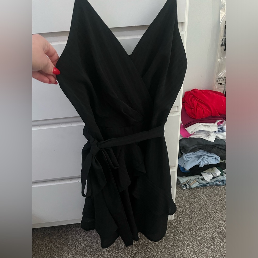 Black Ruffled Mini Dress with Tie Bow